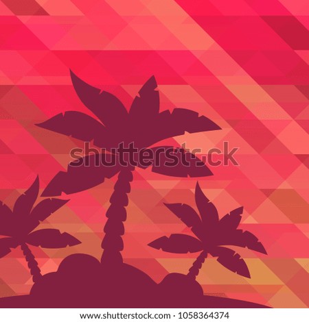 Vector Tropical Landscape. Palm under clean red summer sky. Illustration with neutral background and copy space.