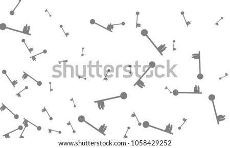 Many Grey Keys of Different Size on White Background