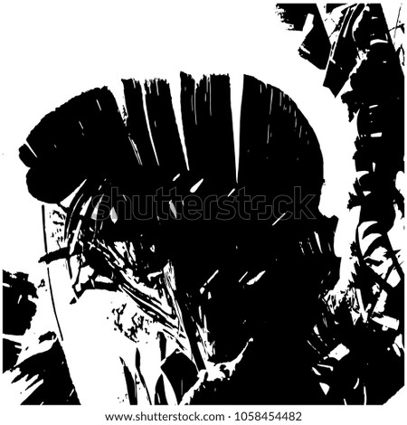 Silhouette of a leaf of a palm tree. Vector isolated illustration. Tropics. Black and white drawing.