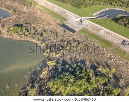 Aerial View of Levee by Joe Pool Lake in Grand Prairie, TX