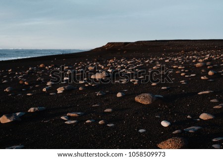 A rocky beach in Iceland at sunset