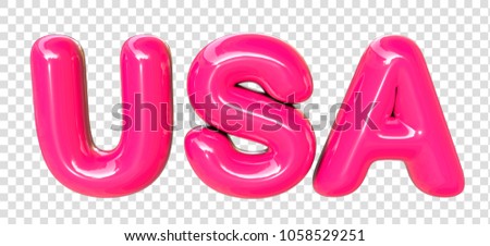 Pink glossy alphabet balloons, USA abbreviation, United States of America, pink number and letter balloon