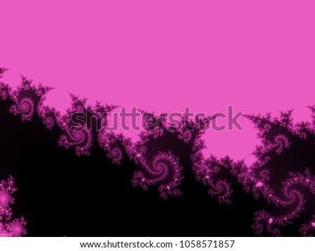 Black colored abstract fractal background texture on a pink colored background.