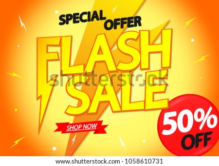 Flash Sale, 50% off, special offer, poster design template, vector illustration