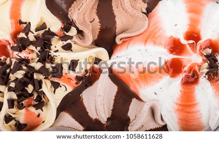 Ice cream with chocolate pieces, macro photography