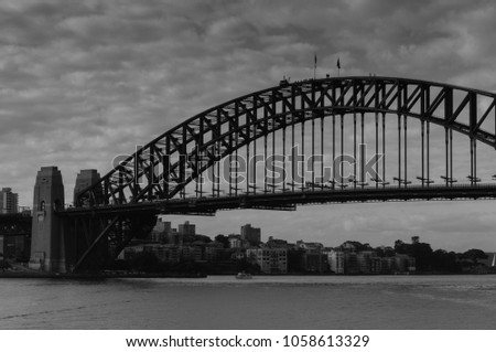 The bridge of Sydney during a cloudy day, with its steel structural pattern