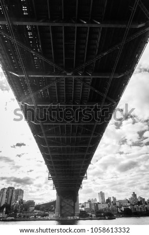 The bridge of Sydney during a cloudy day, with its steel structural pattern