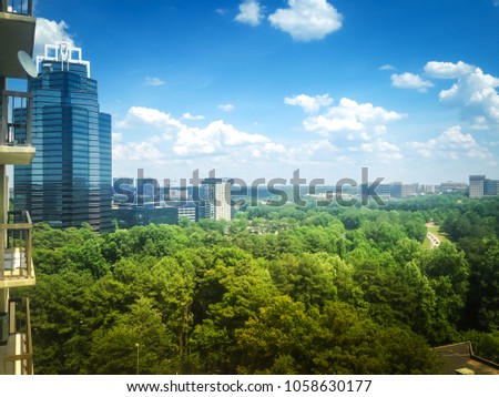 The view from the window of a skyscraper in Atlanta. Clear the sky over city.
