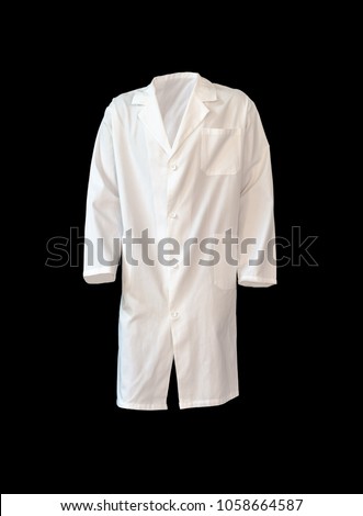 medical white coat isolated on black background, cut out from mannequin or modeling doll Royalty-Free Stock Photo #1058664587