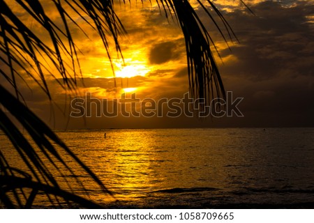 Beautiful sunset at Haleiwa beach Park, Northshore of Oahu Island, Hawaii , USA