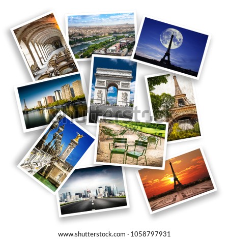 postcard collection of Paris on white background
