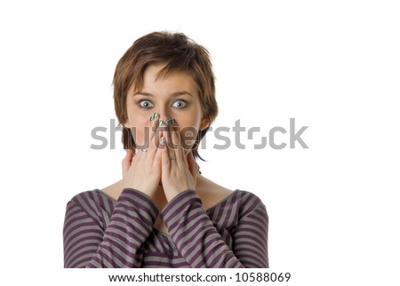 Surprised emo girl with big blue eyes. Isolated on white background