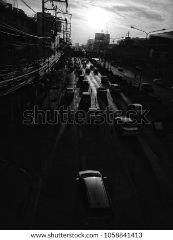 urban street in the morning, bangkok thailand, black and white tone