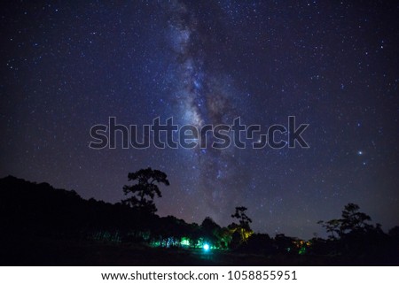 Landscape milky way galaxy with star and space dust in the universe, Long exposure photograph, with grain.