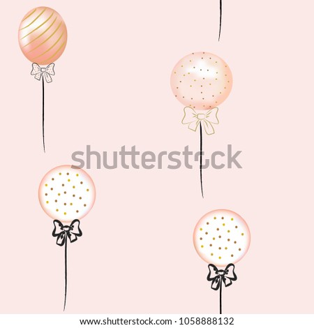 Pattern of pink balloons with a bow. Romantic style. Pattern with balls.
