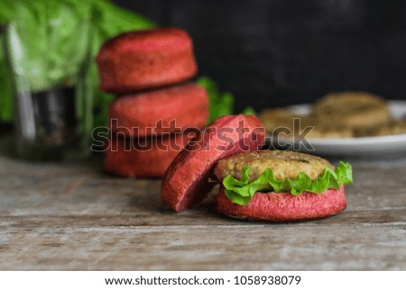 burgers pink (sandwiches) dough with beetroot juice. Beetroot buns burgers
