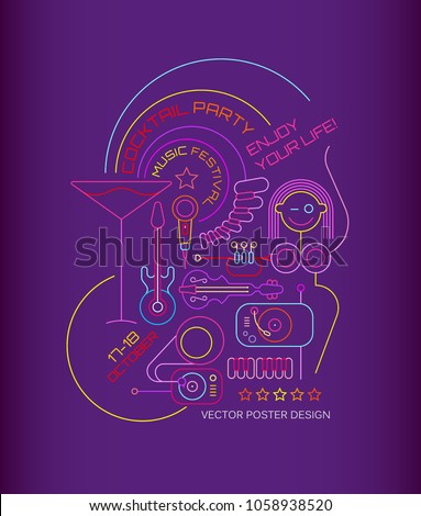 Vibrant colors on a dark violet background Cocktail Party Poster Design vector illustration
