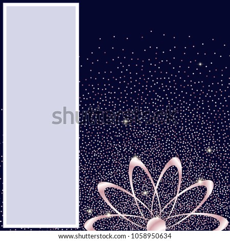 template greeting card, gift card with floral romantic elements. Pink gold on a blue background