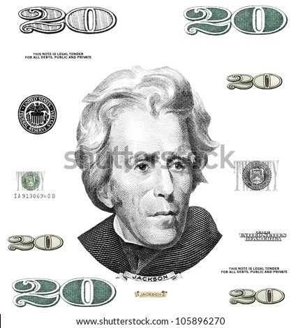 Photo twenty 20 dollar $ bill elements isolated on white background