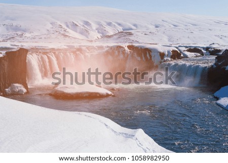 Winter season waterfall Iceland natural landscape background