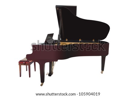 The image of a grand piano under the white background