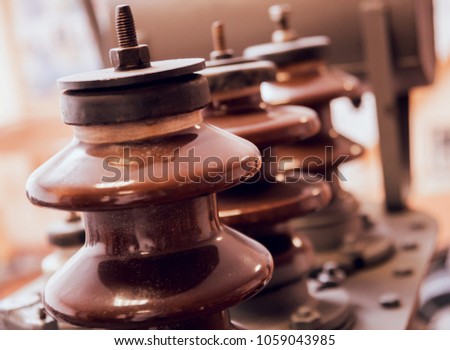 Retro electrical equipment. Electricity cable and electrical installations. Background