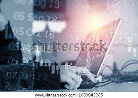 Fundamental and technical analysis as concept. Candle stick graph chart of stock market trading to represent about Bullish point, Bearish point and trend of digital price graph. Royalty-Free Stock Photo #1059045965