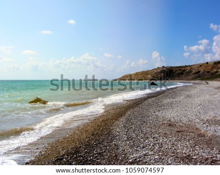 Love beach. Aphrodite's Rock - Aphrodite's birthplace near Paphos City. The rock of the Greek (Petra tou Romiou). Cyprus island