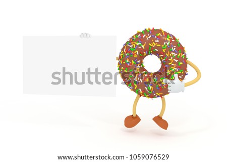 3D rendering donut chocolate cartoon character holding the label on white background.