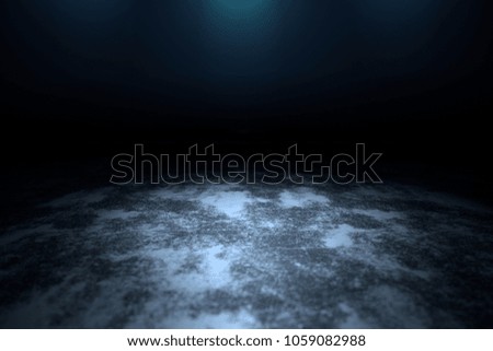 3Drendering dark room with blue down light for  products present