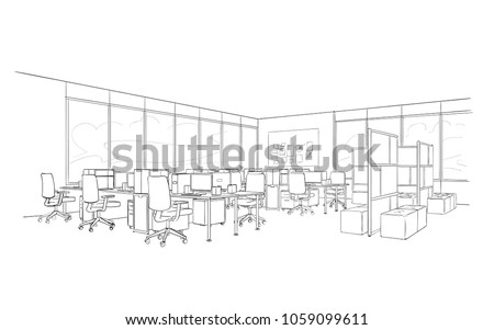 Illustration of open space interior. Modern office. Royalty-Free Stock Photo #1059099611