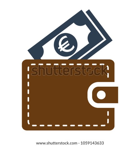 Wallet icon with money on white background. Vector illustration