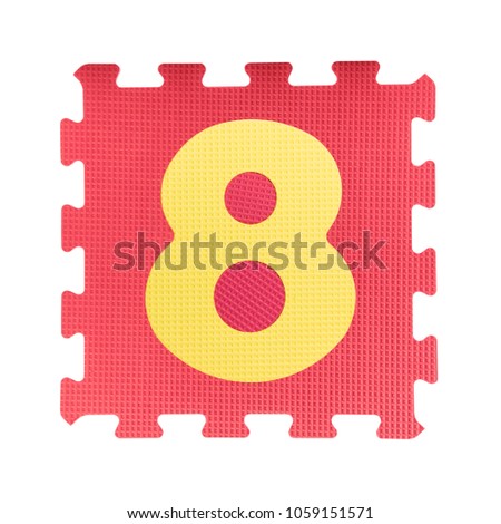 Colourful number puzzle isolated on white background. Number learning block for children education. 