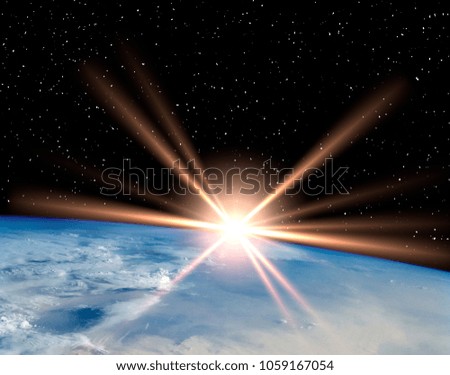 Epic sunrise from space. Science. Great view. The elements of this image furnished by NASA.