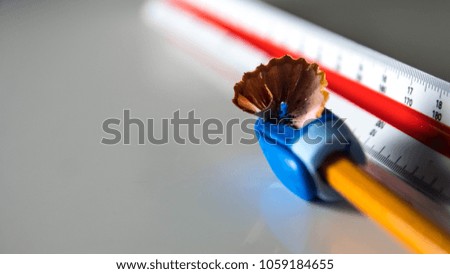 pencil sharpener on the background of the ruler