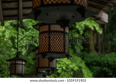 Lanterns with lights in Koyasan Buddhist temples, in the Wakayama Mountains, Japan
