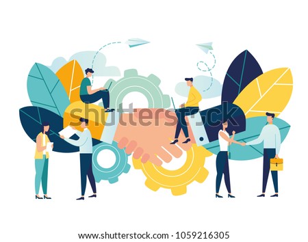Business concept vector illustration, partnership concept, agreement of parties, hand shake, signing documents vector Royalty-Free Stock Photo #1059216305
