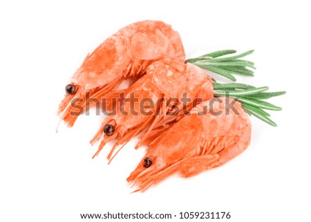 Red cooked prawn or shrimp with rosemary isolated on white background