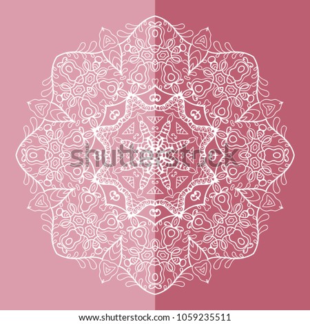 Mandala isolated design element, geometric line pattern. Stylized floral round ornament. Doodle art for textile fabric or paper print. Hand drawn vector illustration