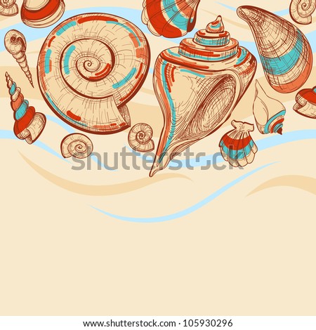 Beach vector background with sea shells