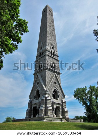 Saratoga Monument, Stone Obelisk in Saratoga County, Part of Saratoga Battlefield National Historical Park, Upstate NY, USA Built in 1877-1882 Royalty-Free Stock Photo #1059303464