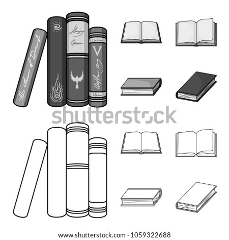 Various kinds of books. Books set collection icons in outline,monochrome style vector symbol stock illustration web.