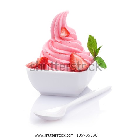 Frozen strawberry yogurt with with fresh fruits and flavored creamy yoghurt Royalty-Free Stock Photo #105935330
