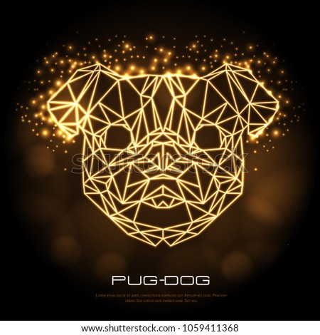 Abstract polygonal tirangle animal pug-dog neon sign. Hipster animal