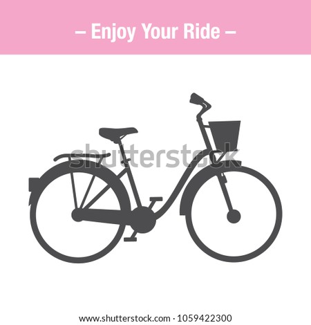 Black single ladies shopping bike with basket silhouette, flat design illustration vector pictogram, infographic for app logo web website ui ux interface elements isolated on white background