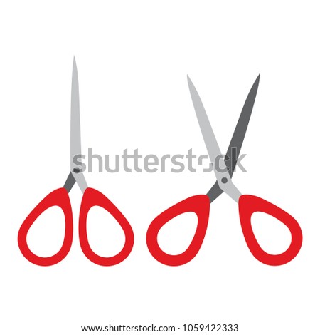 Set of open and close red scissors flat design icon, vector for infographic, website or app, isloated on white background