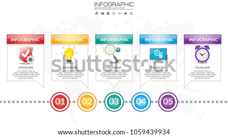 5 Steps timeline infographic design vector and icons can be used for workflow layout, diagram, report, web design. Business concept with options, steps or processes.