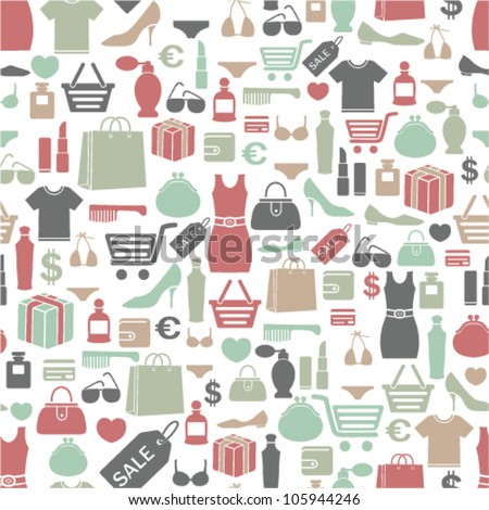 seamless vector background with colorful shopping icons