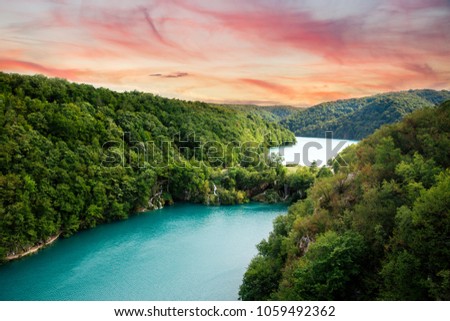 Beautiful lakes and waterfalls of Plitvice, Croatia. UNESCO heritage.