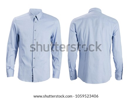 Blue formal shirt with button down collar isolated on white Royalty-Free Stock Photo #1059523406